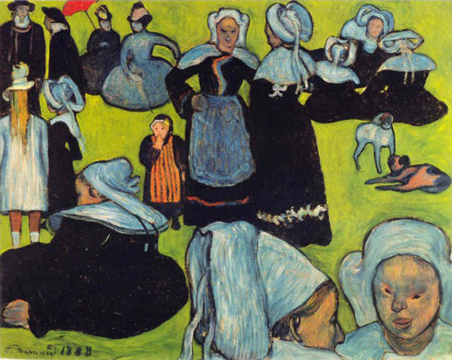 Kluazonizm ve Paul Gauguin: Modern Sanatta Yeni Bir Stil Arayışı Breton Women in the Meadow – Emile Bernard 1888 1