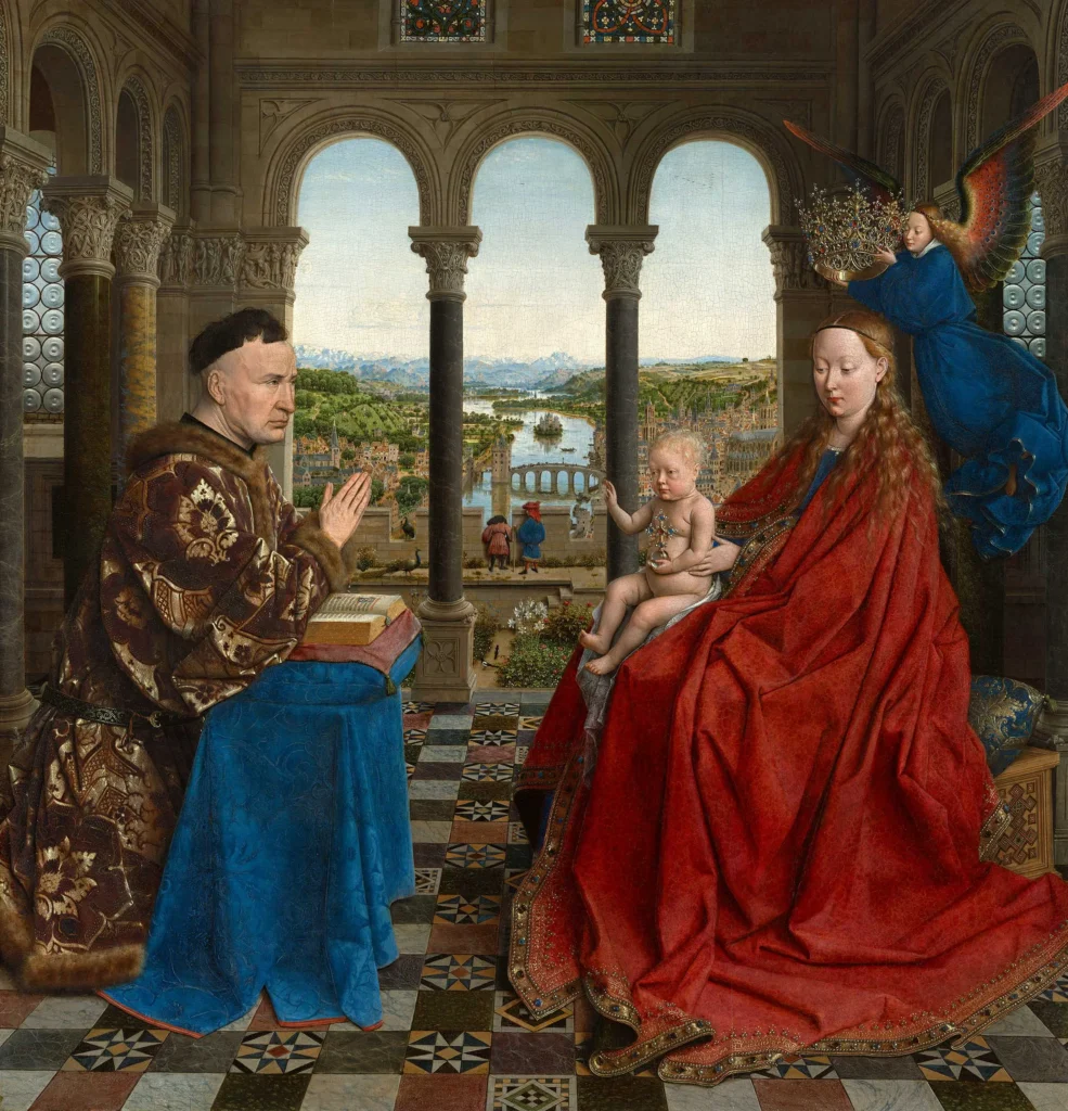 Jan van Eyck – Kuzey Rönesansı’nın Sessiz Dehası ve Arnolfini’nin Gizemli Portresi Madonna of Chancellor Rolin c. 1435