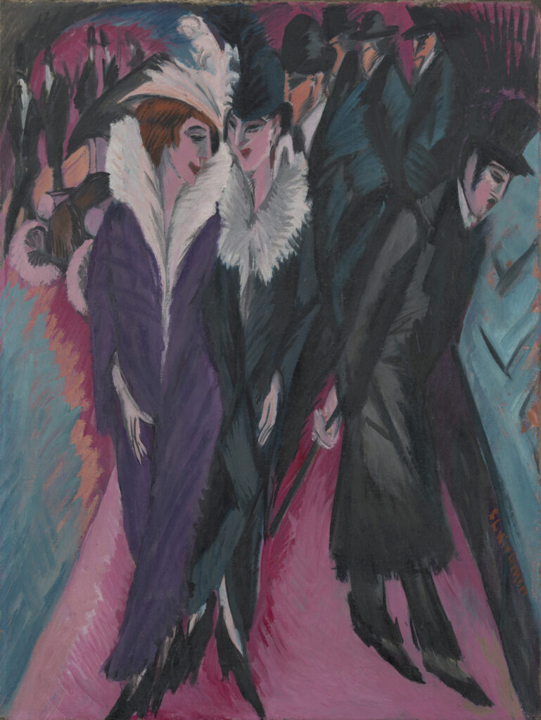 Ernst Ludwig Kirchner — Street, Berlin (1913)
Berlin Caddesi
Alman Ekspresyonizmi’nin şehir yaşamındaki yabancılaşma ve anonim kalabalık temalarını görsel deformasyonla işleyen başyapıt.