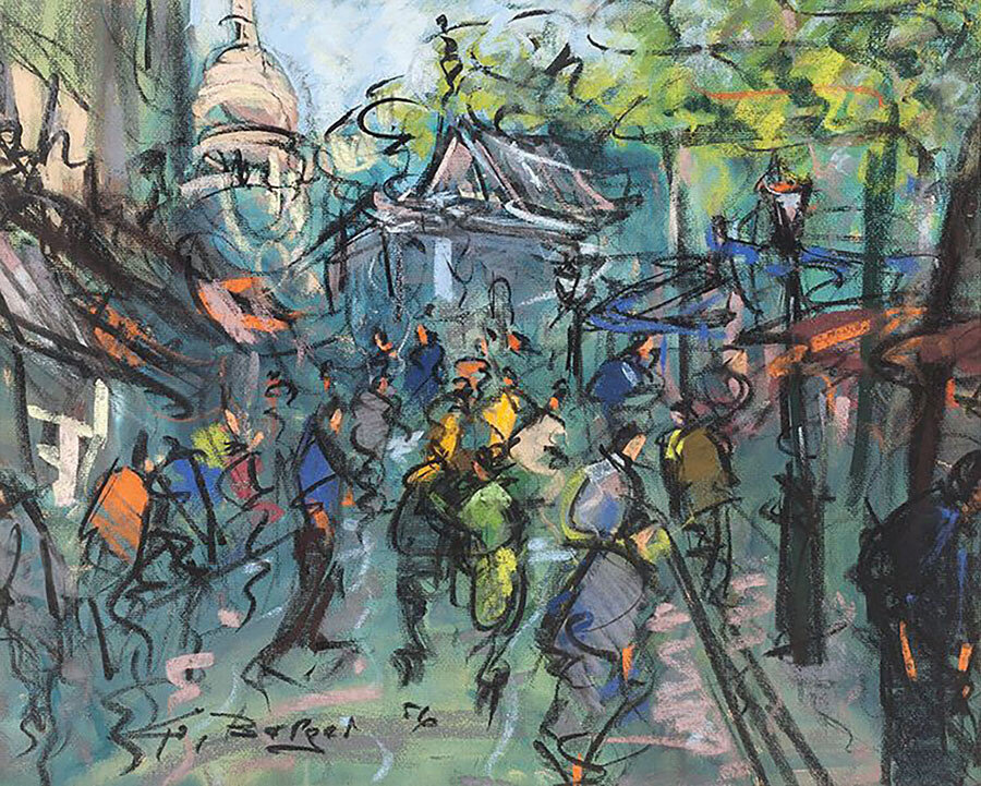 People on the street, pastel boyama, 1956, 52 x 42 cm.
