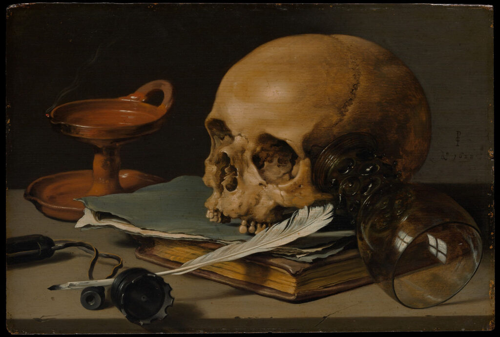 Natürmort Resim Nedir? Pieter Claesz Still Life with a Skull and a Writing Quill