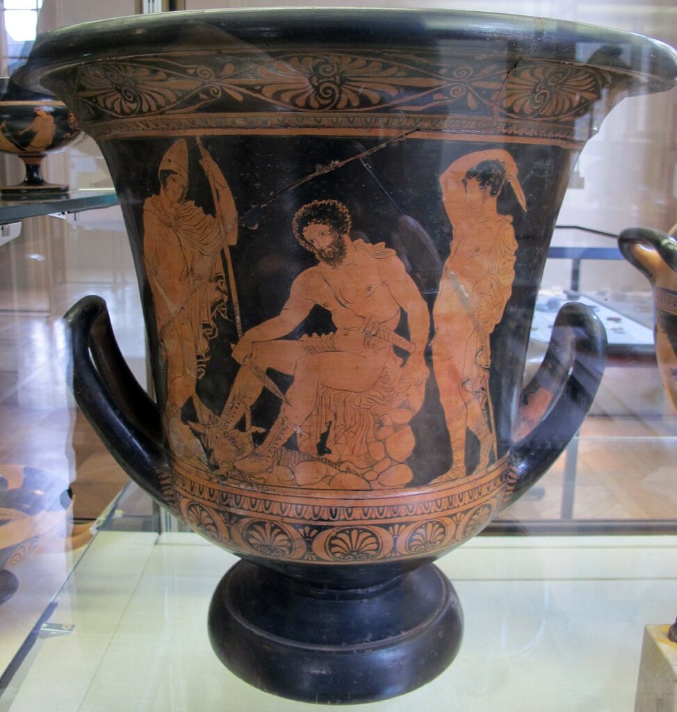 Homeros’un Sonsuzluğu: Mit, Hafıza ve Öte Dünya Arasında Bir Şair Pittore di dolon cratere lucano a figure rosse con ulisse che consulta lo spirito di tiresia e giud. di paride 380 ac. ca 01