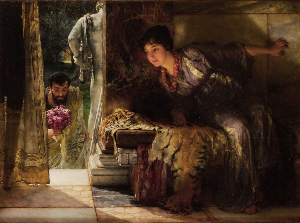 “Kadın figürünün bir kapı eşiğinde yaklaşan adamı dikkatle izlediği, Sir Lawrence Alma-Tadema’nın 1883 tarihli ‘Welcome Footsteps’ adlı akademik üslupta yapılmış yağlıboya tablosu.”
Welcome Footsteps - “Tanıdık Adımlar”
Sir Lawrence Alma-Tadema
Kaynak: https://www.wikiart.org/en/sir-lawrence-
alma-tadema/welcome-footsteps-1883