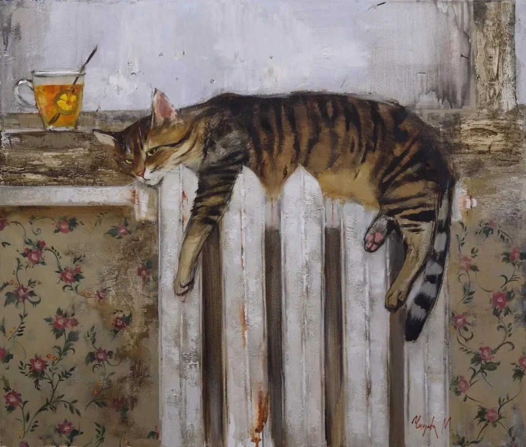 Pencere Ardından Süzülen Melankoli: Maria Chepeleva’nın Sessiz Estetiği maria chepeleva a cat on the radiator 2017 v0 etyq5gkpso6a1