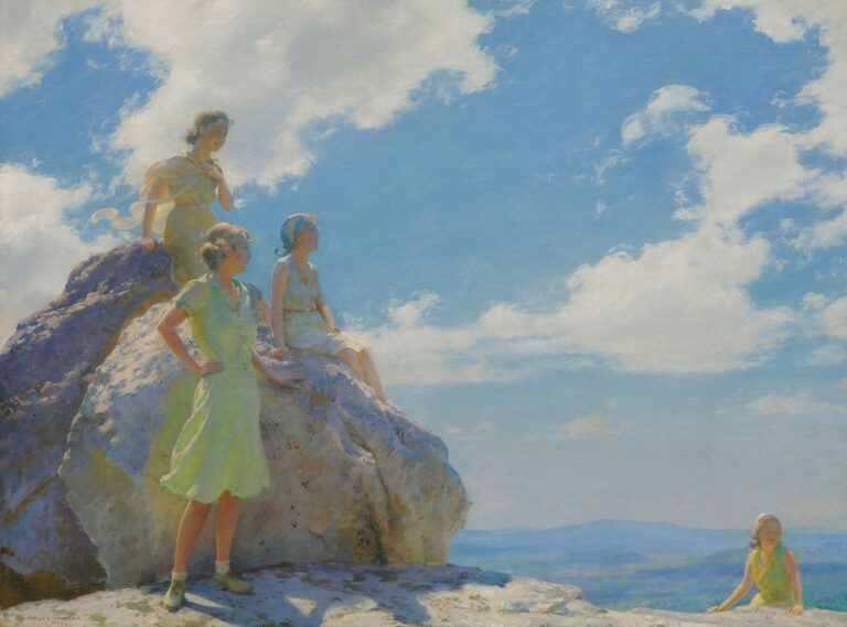 Göğe Bakan Kadınlar: Charles Courtney Curran’ın Bear Rocks’ta Yükseklik ve Işık Temsili Charles Courtney Curran American 1861 1942 Bear Rocks
