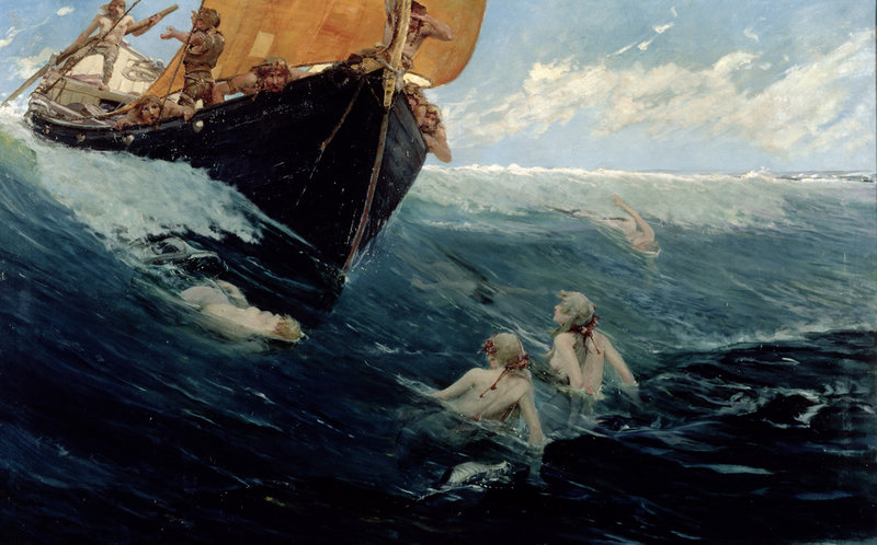 Edward Matthew Hale’ın The Mermaid’s Rock adlı tablosu, sirenlerin büyüsü ile bakışın arzusunu birleştirir. Bu sahne yalnızca mitolojik değil; görsel bir baştan çıkarılma anıdır.
Eser: The Mermaid’s Rock Sanatçı: Edward Matthew Hale, 1894
Koleksiyon: Bilinmiyor Kaynak: Wikipedia Lisans: Public Domain