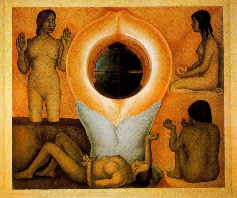 Diego Rivera’nın “Maturation” adlı freski, kadın bedenini doğumun ve yaratılışın kutsal bir mekânı olarak yeniden anlamlandırır. Figürler, içsel bir yolculuğun evreleri gibi yerleştirilmiştir.
Kaynak: https://www.wikiart.org/en/diego-rivera/maturation-1927