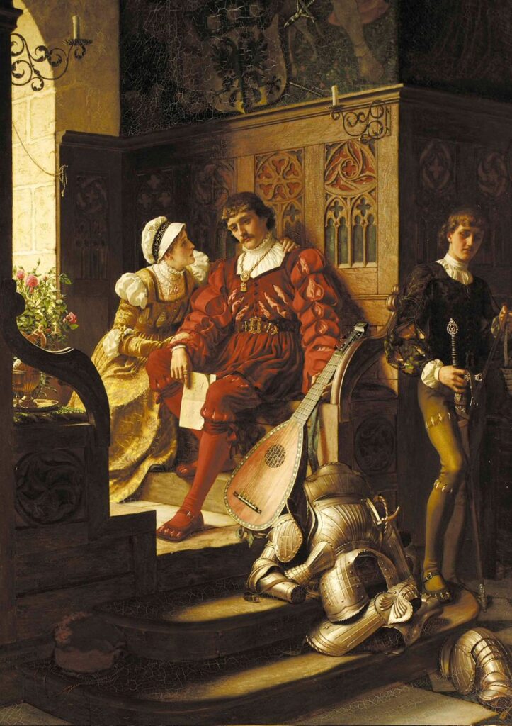 Duty / Edmund Blair Leighton, 1883
Bir şövalye, aşk ve görev arasında sıkışmışken: Leighton’un bu zarif kompozisyonu, karar anının duygusal ağırlığını tarihsel bir atmosferde sunar.
Kaynak: https://tr.m.wikipedia.org/wiki/Dosya:Leighton-Duty-1883.jpg