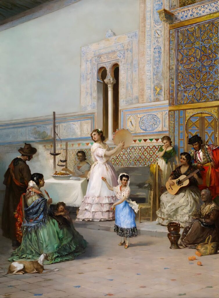 Escena Costumbrista en el Real Alcázar de Sevilla
Manuel Wssel de Guimbarda
İspanyol costumbrismo geleneğinin güçlü bir örneği olan bu eser, Sevilla Alkazar’ında geçen canlı ve toplumsal bir sahneyi mimari detaylarla birlikte sunar.
Kaynak: https://www.carmenthyssenmalaga.org/obra/escena-costumbrista-en-el-alcazar-de-sevilla