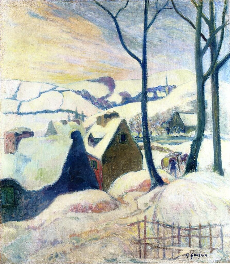 Gauguin’in Karlı Köy tablosu, kışın sessiz güzelliğini Post-Empresyonist bir bakışla yansıtırken, köy yaşamının dinginliğini öne çıkarır.
Kaynak: https://www.wikiart.org/