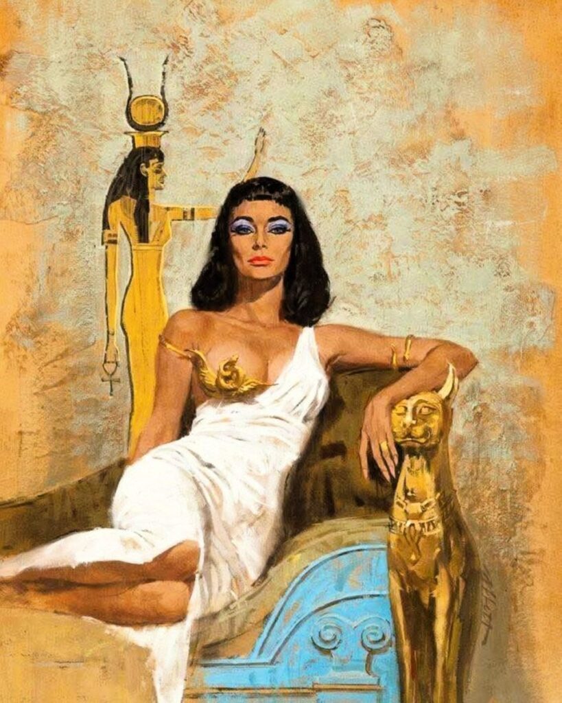 Robert Kennedy Abbett’in Cleopatra tablosu, Antik Mısır’ın ikonik kraliçesini femme fatale arketipiyle yeniden yorumlayan modern bir illüstrasyondur.
Kaynak: https://en.wikipedia.org/wiki/Robert_K._Abbett