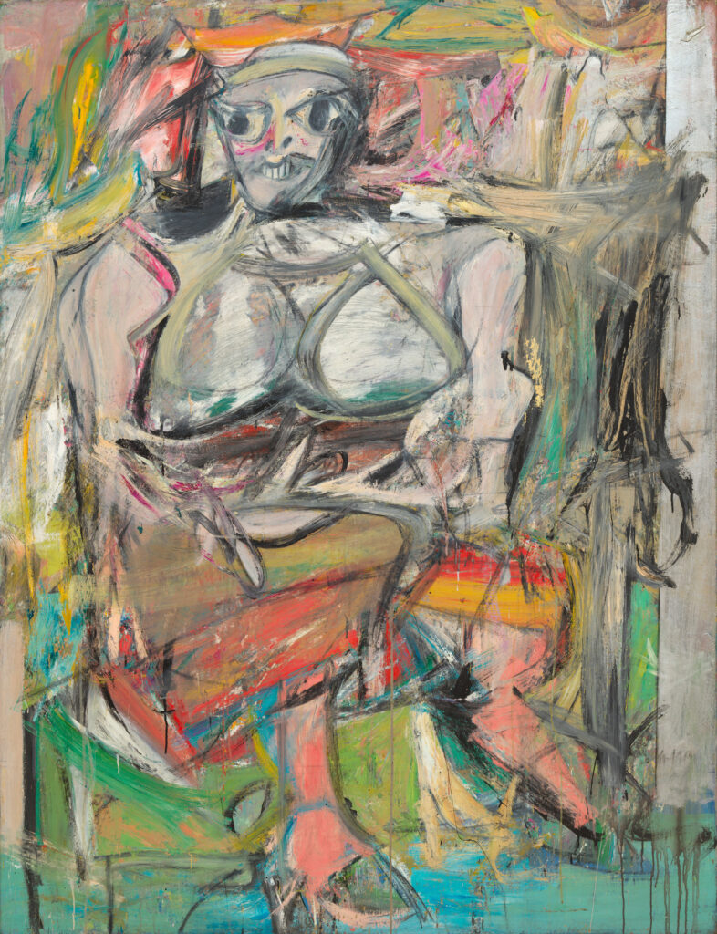 Willem de Kooning’in Woman I (Kadın I, 1950–52) tablosu, Soyut Dışavurumculuğun jestüel enerjisini kadın figürünün kültürel ve tarihsel temsilleriyle çarpıştıran güçlü bir başyapıttır.
Kaynak: https://www.moma.org/collection/works/79810