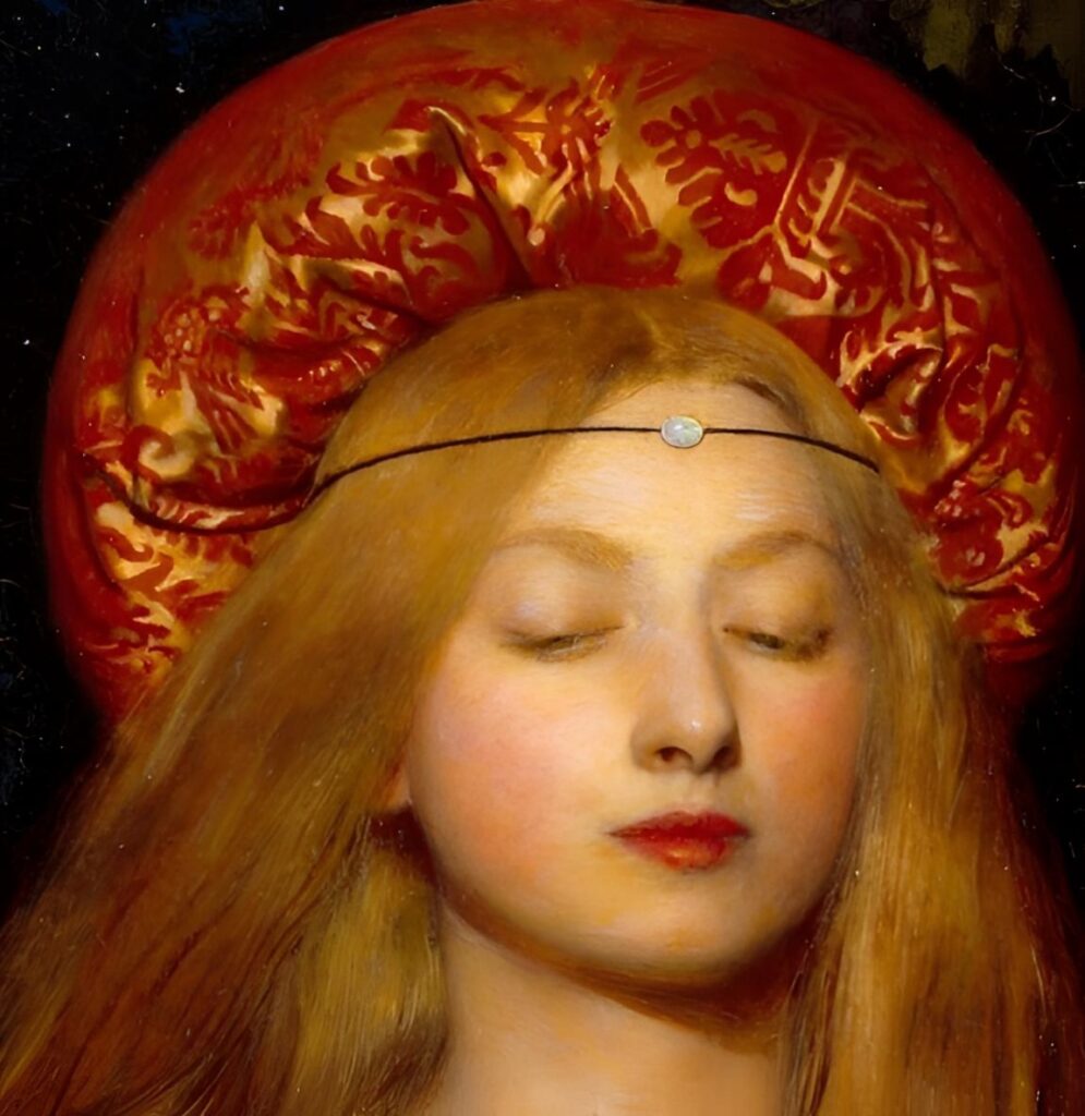 Frank Cadogan Cowper’ın Vanity (Kibir) eseri, zengin dokular, sembolik nesneler ve idealize figürle Pre-Raphaelite geleneğini 20. yüzyılın başına taşır.