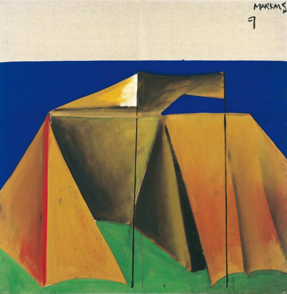 “Zelt 9 – dithyrambisch (Tent 9 – dithyrambic)”, 1965
Distemper on canvas / 61 1/2 x 60 3/4 inches
156 x 154.5 cm / ML 160/A
Kaynak: https://www.michaelwerner.com/exhibitions/markus-lupertz6/selected-works