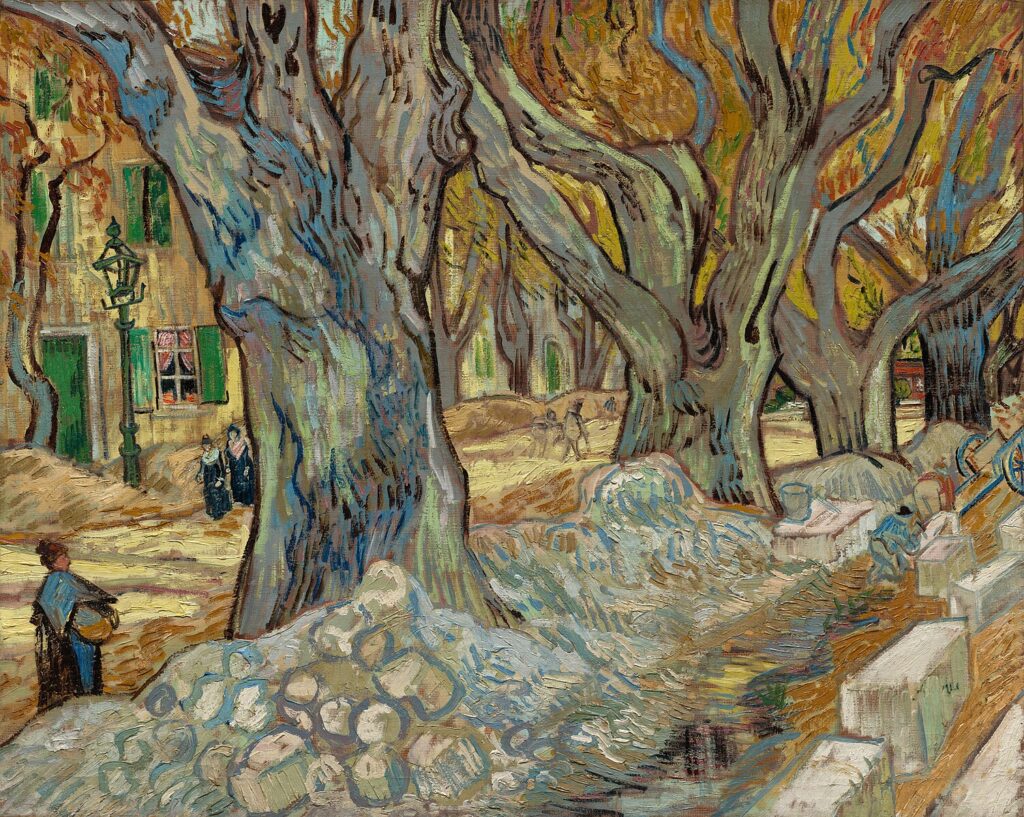 Vincent van Gogh — Büyük Çınar Ağaçları (Saint-Rémy’de Yol Tamircileri) The Large Plane Trees Road Menders at Saint Remy by Vincent van Gogh Cleveland Museum of Art 1947.209