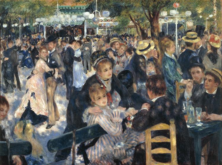 Renoir, Montmartre’daki Moulin de la Galette’te pazar öğleden sonrasını benekli ışık ve kısa vuruşların ritmiyle neredeyse müziğe çevirir. İzleyici kalabalığın içinde, bir masada oturur; bakış sahnenin neşesine katılmaya çağrılır.
Kaynak: https://www.wikiart.org/en/
pierre-auguste-renoir/ball-at-the-moulin-de-la-galette-1876