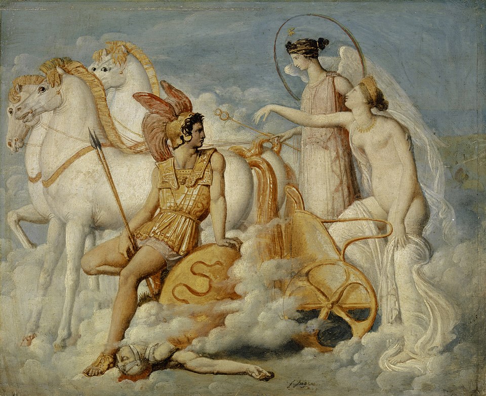 Kaynak: https://commons.wikimedia.org/wiki/File:Jean_Auguste_Dominique_Ingres_-_Venus,_Injured_by_Diomedes,_Returns_to_Olympus.jpg
HxB: 26.6 x 32.6 cm; Öl auf Nussbaumholz; Inv. G 1977.38
