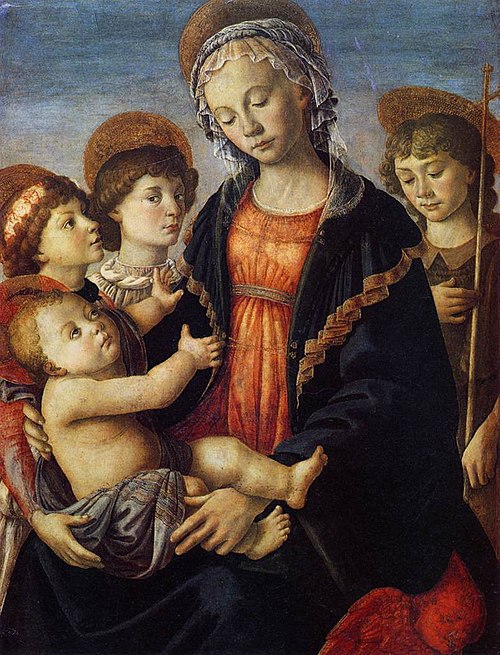 Botticelli - The virgin and child with two angels tablosu