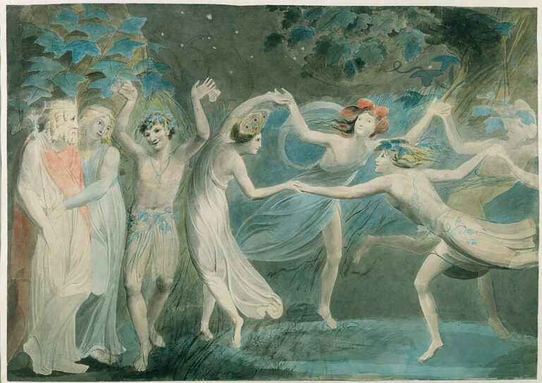 William Blake — Oberon, Titania ve Puck Perilerle Dans Ederken (c. 1786)