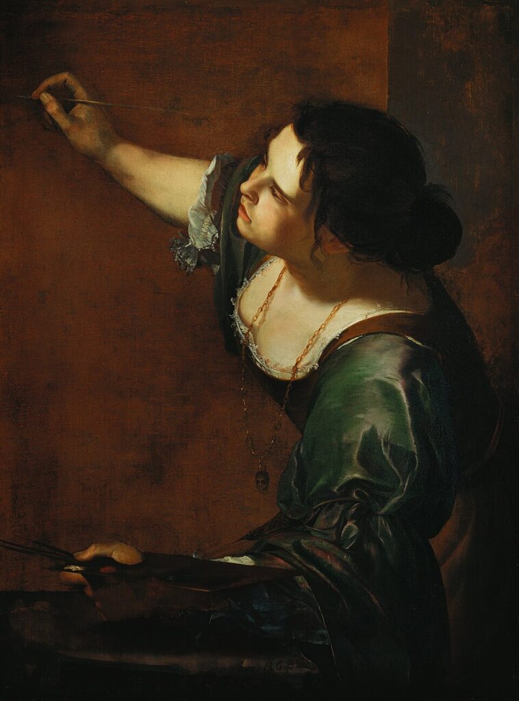 Artemisia Gentileschi, Resmin Alegorisi Olarak Otoportre / Self-Portrait as the Allegory of Painting (La Pittura), c.1638–39.
Sanatçı burada alegoriyi kendi bedenine yazarak resmetmenin hem fiziksel hem ontolojik gücünü kadın öznenin yaratıcı alanında kurar.
Kaynak: https://en.wikipedia.org/wiki/File:Self-portrait_as_the_Allegory_of_Painting_(La_Pittura)_-_Artemisia_Gentileschi.jpg