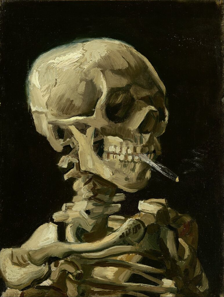 Vincent van Gogh, Yanan Sigara ile İskelet Başı / Head of a Skeleton with a
Burning Cigarette, 1885–1886 civarı, tuval üzerine yağlıboya.