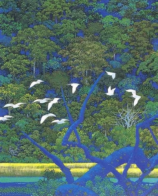Adsız (Beyaz Kuşlar ve Mavi Ağaçlar) / Untitled (White Birds and Blue Trees) — Hiroo Isono (1945–2013) Hiroo Isono 1945 2013 Japanese Filomythos 1