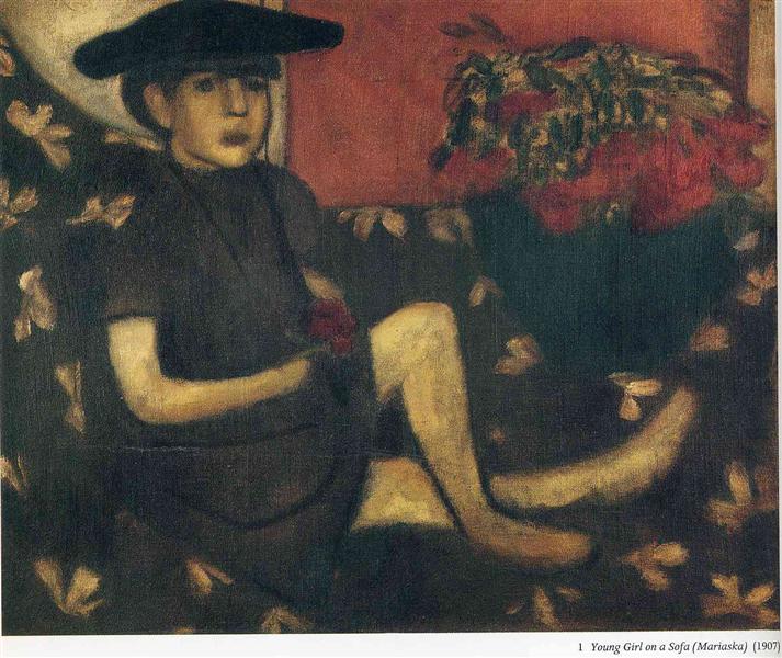 Marc Chagall, Kanepedeki Genç Kız (Mariaska) / Young Girl on a Sofa (Mariaska), 1907, yağlıboya. Marc Chagall, Kanepedeki Genç Kız (Mariaska) / Young Girl on a Sofa (Mariaska), 1907, yağlıboya.