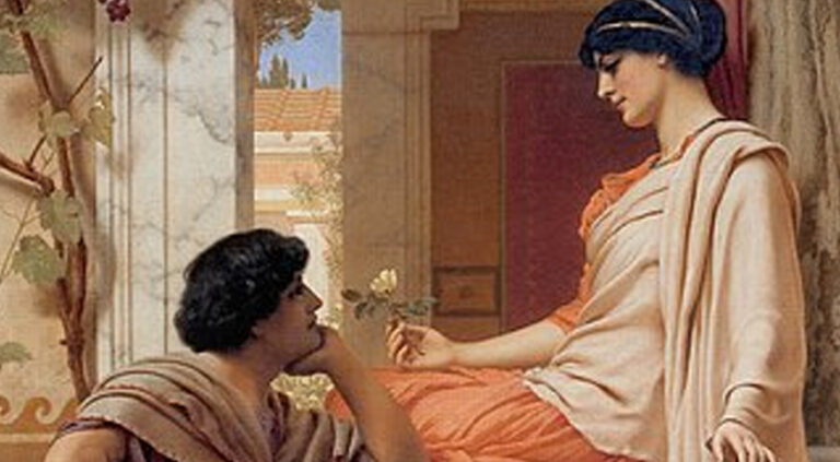 Eski, Eski Hikâye / The Old, Old Story — John William Godward (1903) John William Godward, Eski, Eski Hikâye / The Old, Old Story, 1903, yağlıboya.