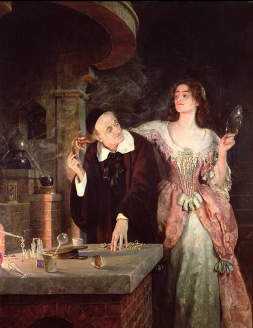 John Collier, Laboratuvar / The Laboratory, 1895, yağlıboya. John Collier, Laboratuvar / The Laboratory, 1895, yağlıboya.