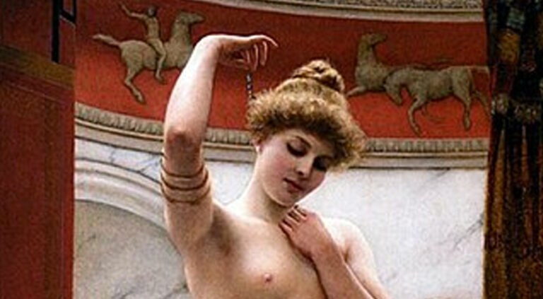 Pompeili Bir Hamam / A Pompeian Bath — John William Godward John William Godward, Pompeili Bir Hamam / A Pompeian Bath, 19. yüzyıl sonu, yağlıboya.