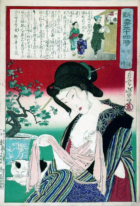 Tsukioka Yoshitoshi, Shimbashi ve Yanagibashi’nin 24 Saati (Yanagibashi), 1880’ler, ahşap baskı (seri).