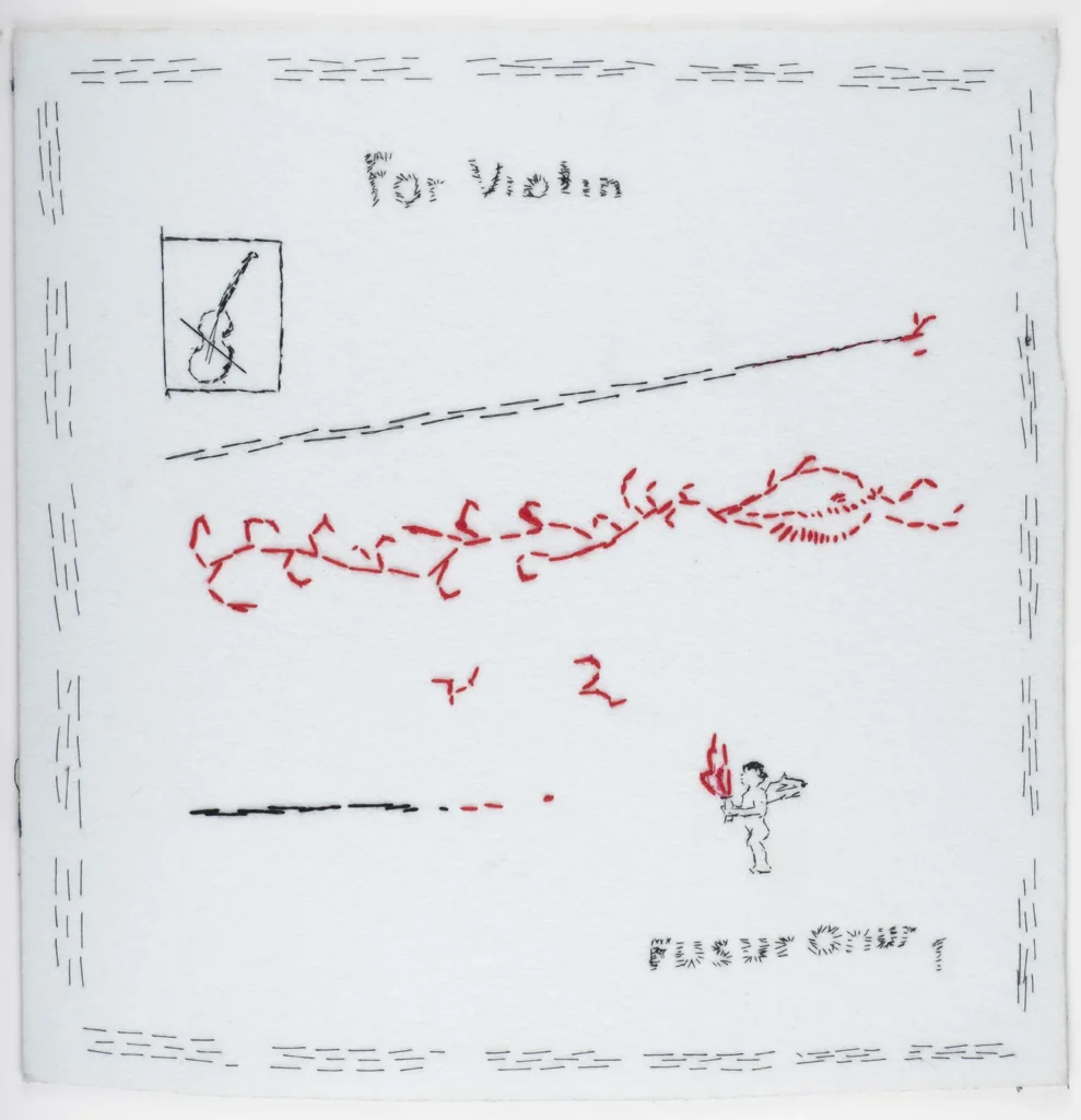 Füsun Onur, For Violin, 2019, keçe üzerine nakış. Füsun Onur, For Violin, 2019, keçe üzerine nakış.