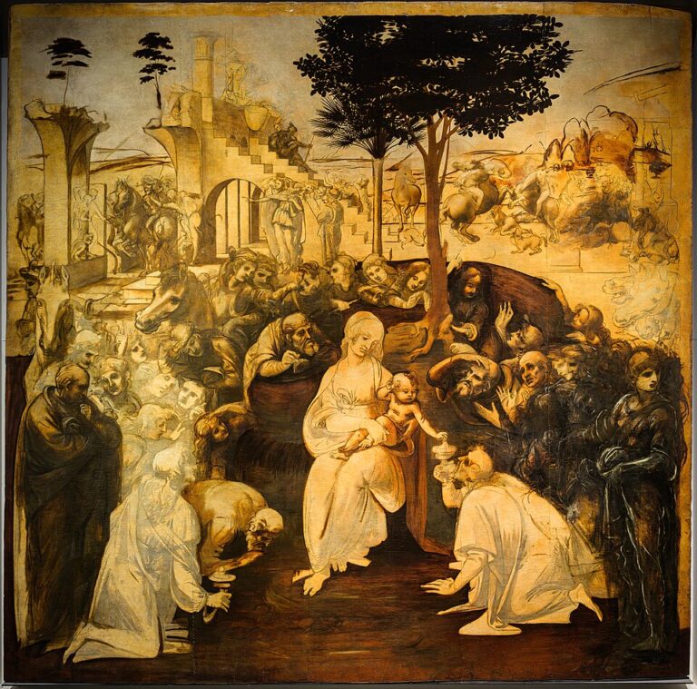 Leonardo da Vinci — Üç Bilgenin Tapınması / Adoration of the Magi, yak. 1481, ahşap panel üzerine hazırlık