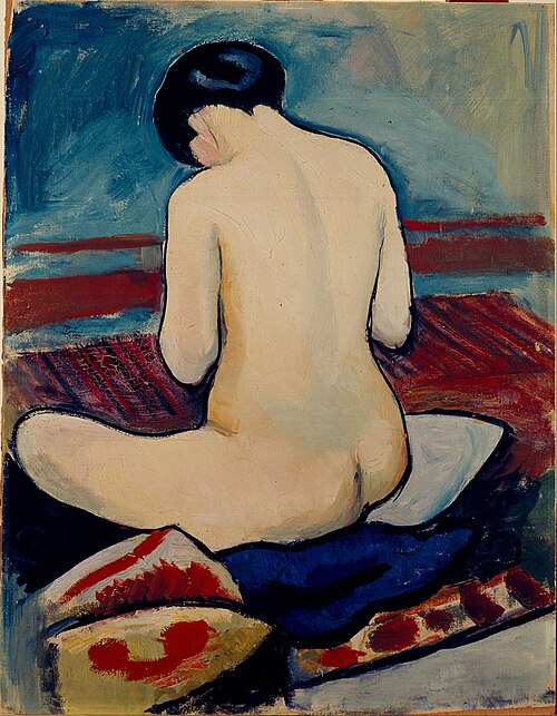 August Macke, Sitting Nude with Pillow / Yastıklı Oturan Nü, tuval üzerine yağlıboya.