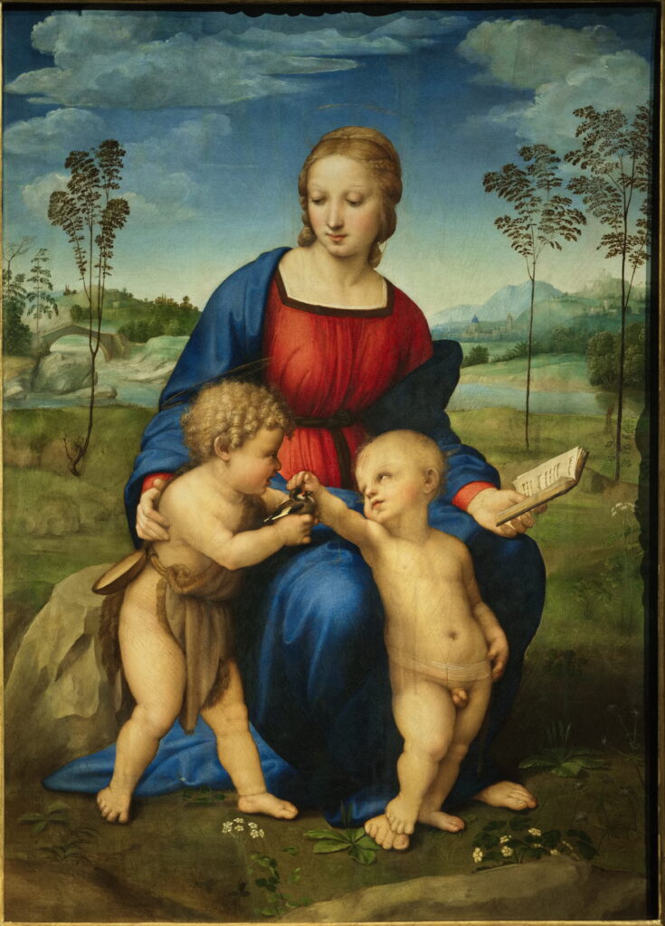 Raphael, Madonna del Cardellino, 1507, Yüksek Rönesans dönemi dinî kompozisyon.