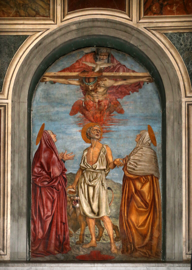 Üçleme ve Aziz Hieronymus, Aziz Paula ile Aziz Eustochium Arasında / Trinity and Saint Jerome Between Saints Paula and Eustochium — Andrea del Castagno, 1453–54 Andrea del Castagno, Üçleme ve Aziz Hieronymus, Aziz Paula ile Aziz Eustochium Arasında