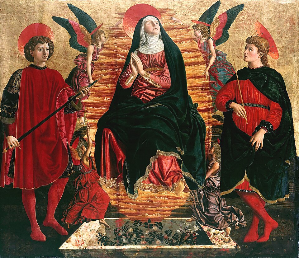 Andrea del Castagno, Meryem’in Göğe Kabulü, Aziz Minias ve Aziz Julian ile / Assumption of Mary with Sts Minias and Julian, 15. yüzyıl ortası, Erken Rönesans / Floransa Rönesansı.
