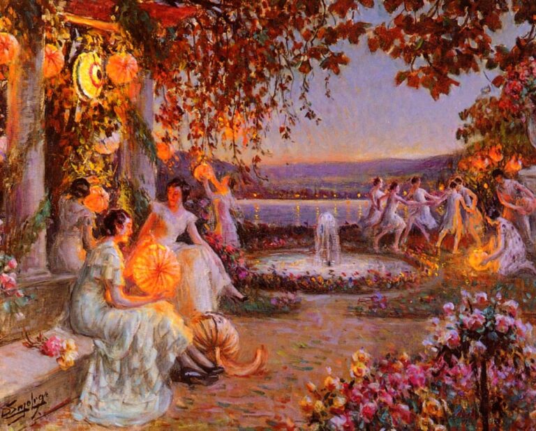 Delphin Enjolras — Fenerler / Les lampions Delphin Enjolras, Les lampions, tarih bilinmiyor, akademik salon resmi / Belle Époque dış mekân figürasyonu.