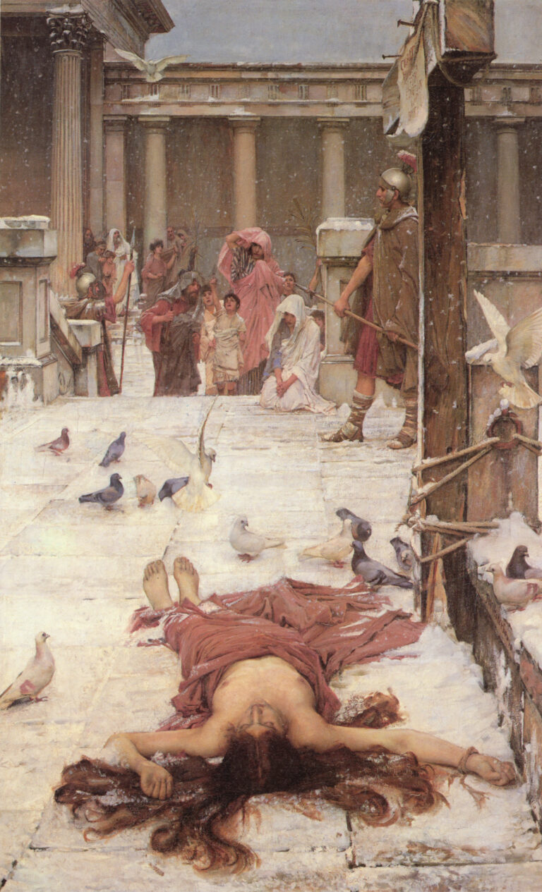 Azize Eulalia / Saint Eulalia — John William Waterhouse John William Waterhouse, Azize Eulalia / Saint Eulalia, 1885, tuval üzerine yağlıboya, 188,6 × 117,5 cm, Tate Britain, Londra