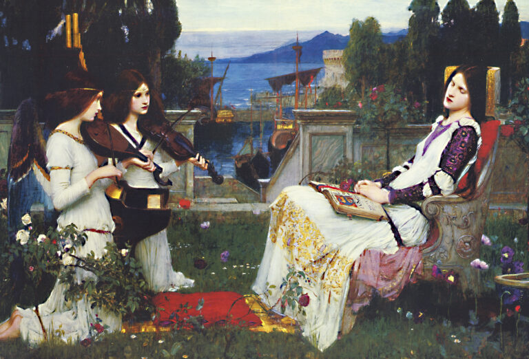 Azize Cecilia / Saint Cecilia — John William Waterhouse John William Waterhouse, Azize Cecilia / Saint Cecilia, 1895, tuval üzerine yağlıboya, 123,2 × 200,7 cm, özel koleksiyon
