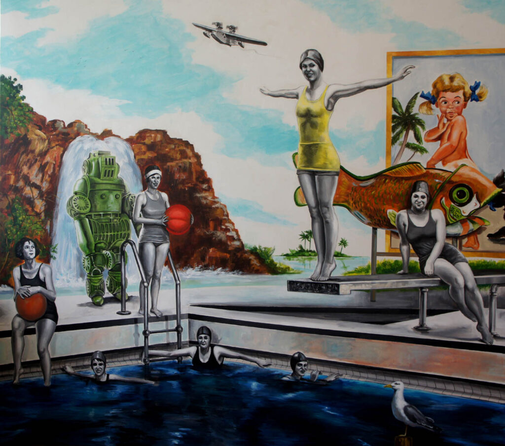 Sayat Uşaklıgil, Havuz / Pool, 2016, tuval üzerine akrilik, 160 × 180 cm.