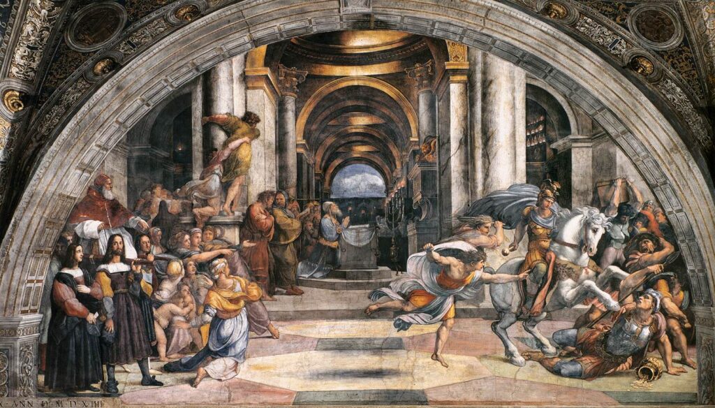 Raphael – Heliodoros’un Tapınaktan Kovuluşu Cacciata di eliodoro dal tempio filomythos