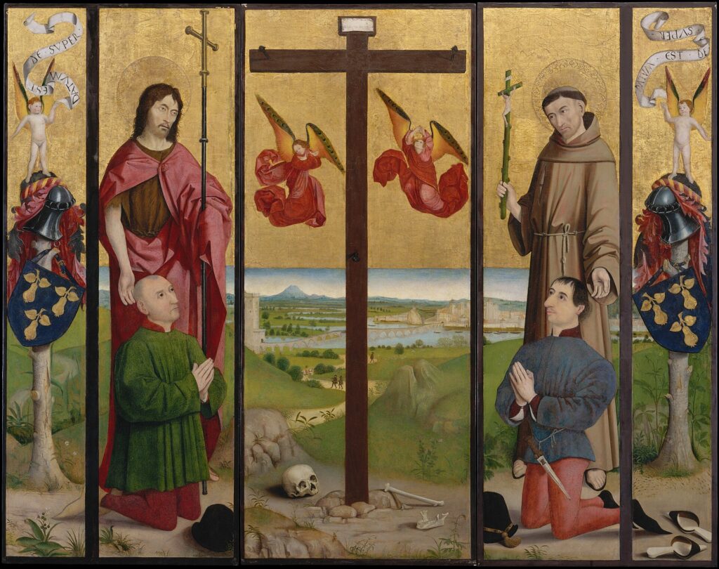 Nicolas Froment çevresi, The Pérussis Altarpiece (Pérussis Sunak Panosu), 1480, ahşap üzerine yağlıboya ve altın, üç panelin her biri 138,4 × 58,4 cm, The Metropolitan Museum of Art, New York, envanter no. 54.195