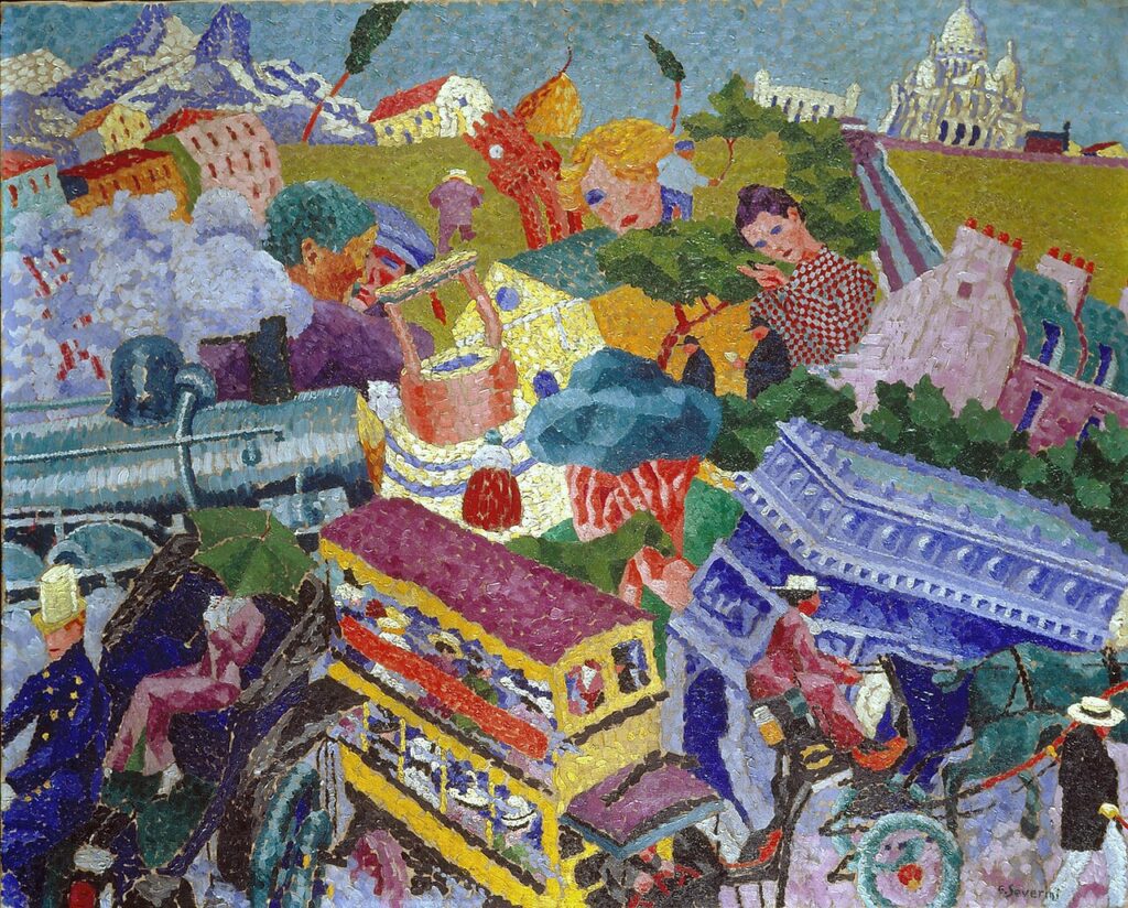 Gino Severini, Yolculuk Anıları / Souvenirs de Voyage, 1911, tuval üzerine yağlıboya, 47 × 75 cm, özel koleksiyon.