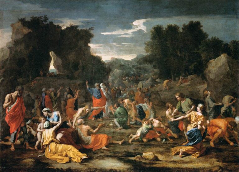Nicolas Poussin, İsrailoğulları Çölde Man Toplarken (La Manne), 1637–1639, tuval üzerine yağlıboya,