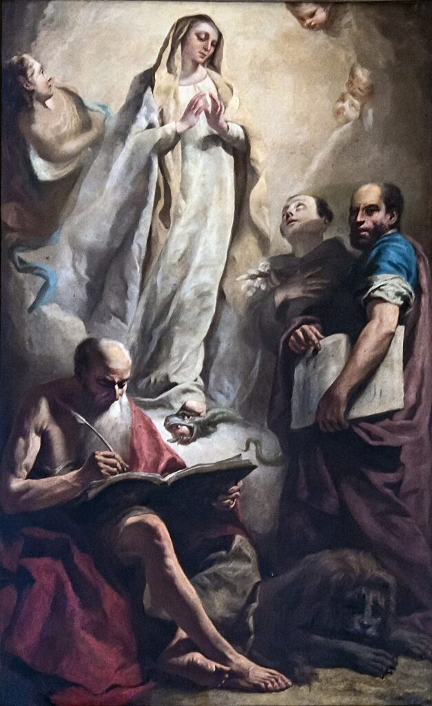 Giuseppe Angeli, Immacolata e santi (Meryem’in Lekesiz Gebeliği ve Azizler), 1756, San Francesco della Vigna Kilisesi Sakristisi, Venedik.
