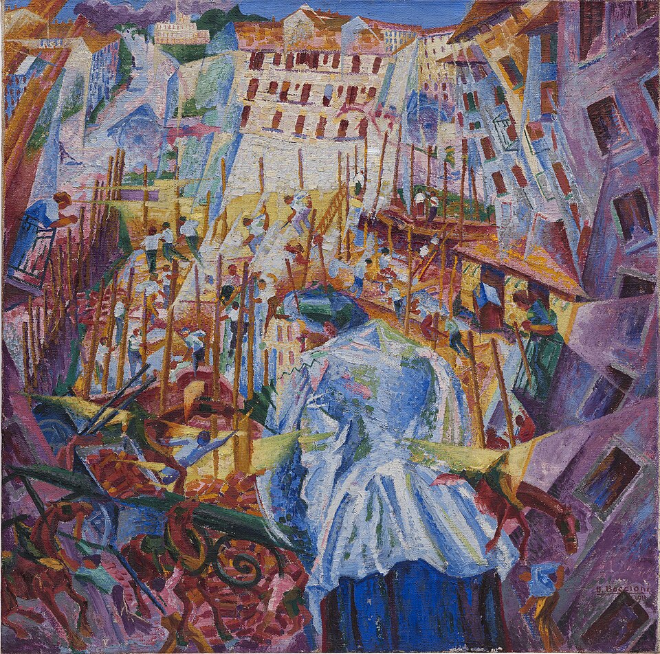 Umberto Boccioni, Sokak Eve Giriyor / La strada entra nella casa / The Street Enters the House, 1911, tuval üzerine yağlıboya, yaklaşık 100 × 100,6 cm, Sprengel Museum Hannover.