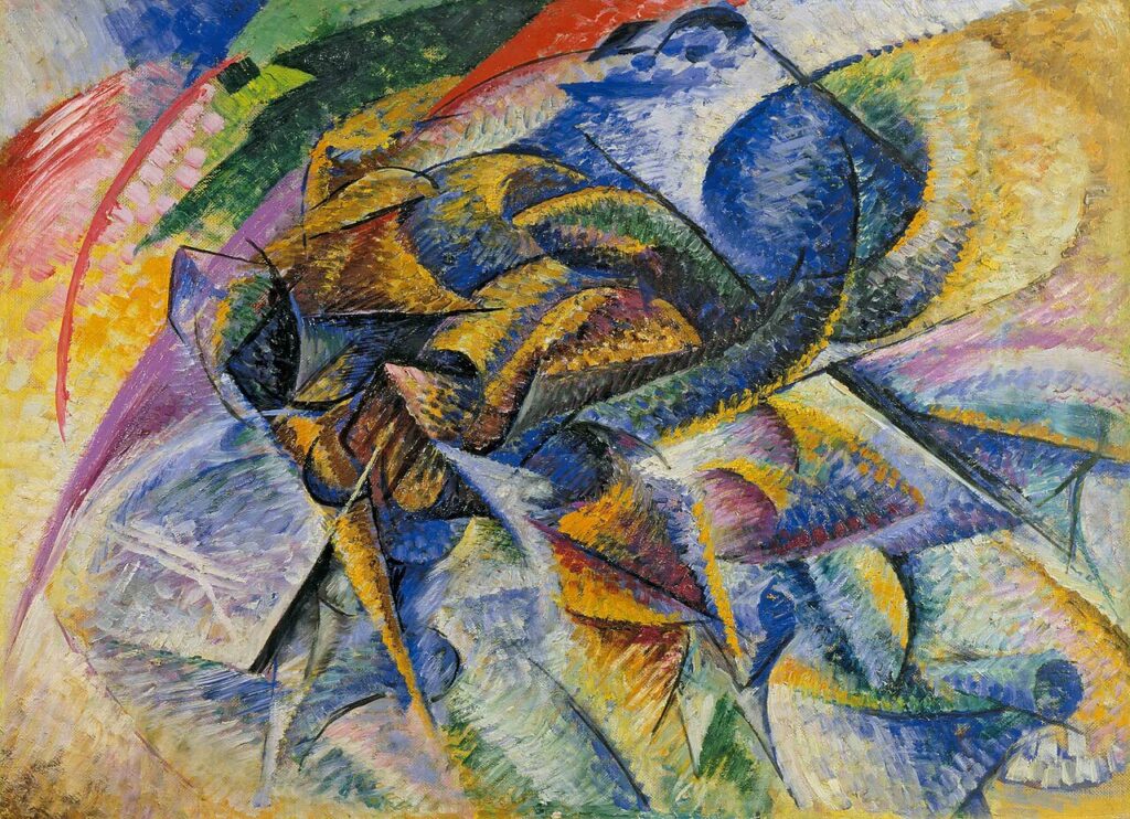 Umberto Boccioni, Bisikletçinin Dinamizmi / Dynamism of a Cyclist / Dinamismo di un ciclista, 1913, tuval üzerine yağlıboya.