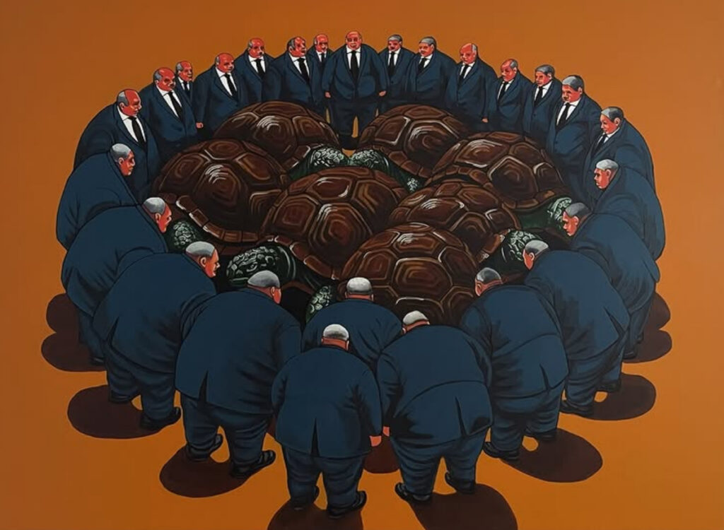 Mesut İkinci, Geri Dönüşüm / Recycling, 2024, akrilik, 135 × 185 cm.