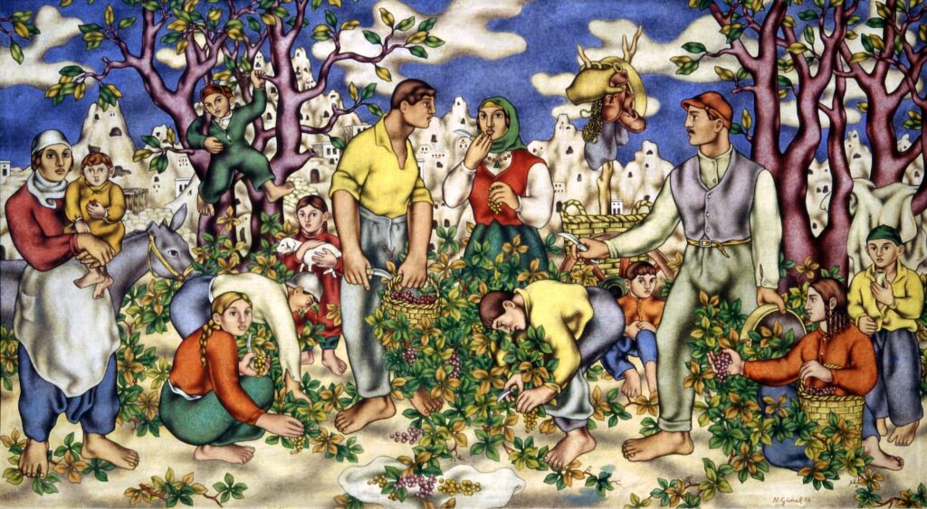 Neşet Günal, Bağ Bozumu / Grape Harvest, 1956, tuval üzerine yağlı boya, 137 × 250 cm, Ankara Resim ve Heykel Müzesi.